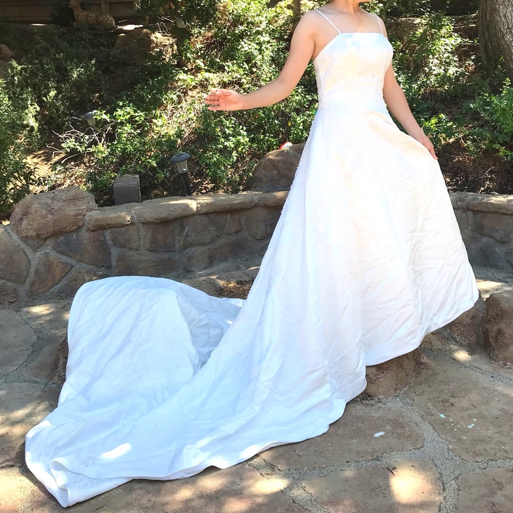 White Spaghetti Strap A-Line Wedding Gown